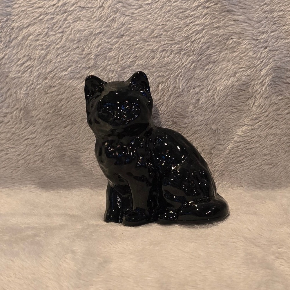 Mosser Black Glass Sitting Cat Figurine Glossy Home Decor